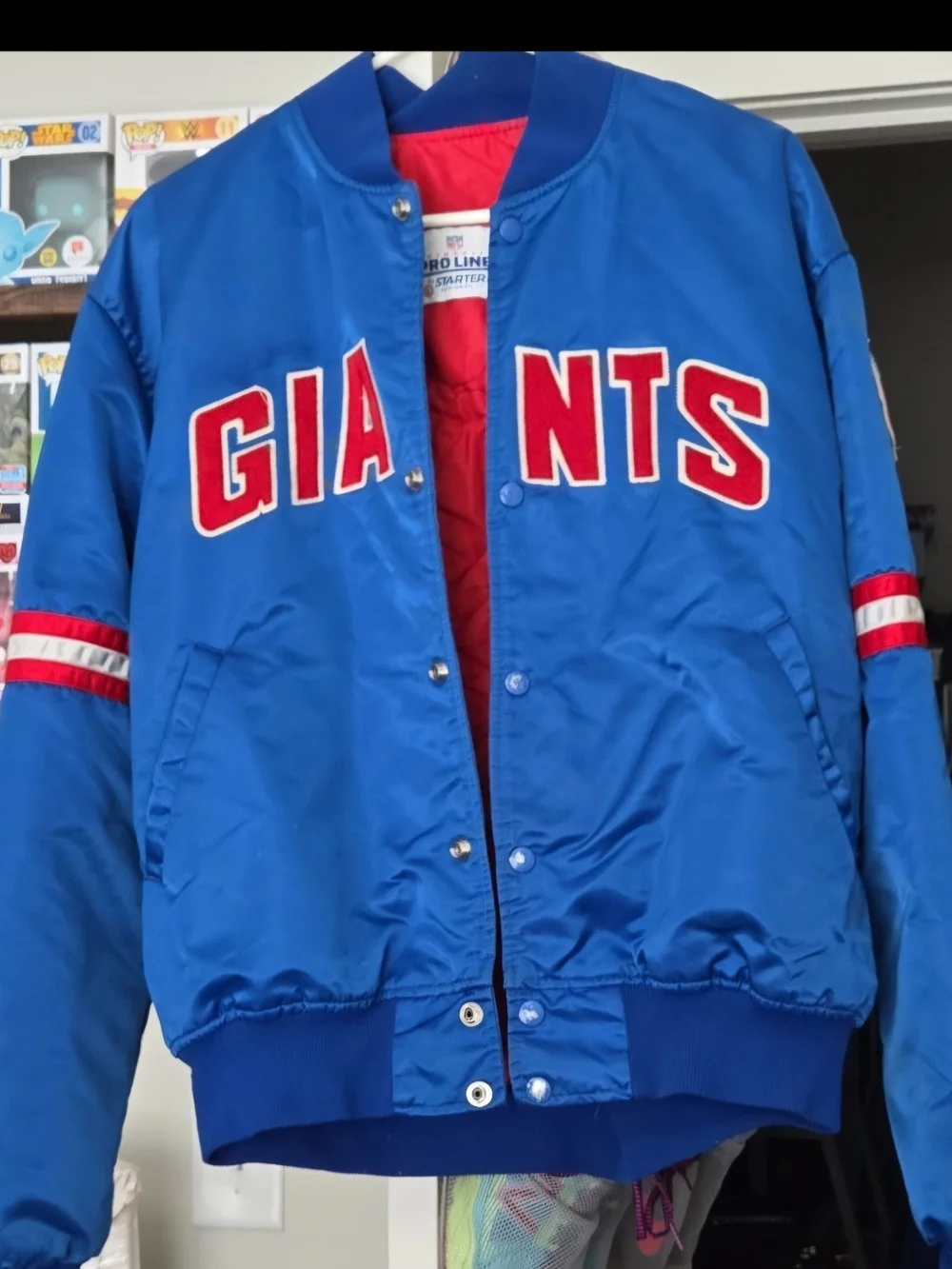 Vintage 80s Starter Pro Line Blue GIANTS Satin Bomber Jacket